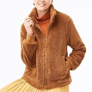 J.Crew Factory Women M English Saddle Full Zip Funnelneck Sherpa Teddy Jacket
